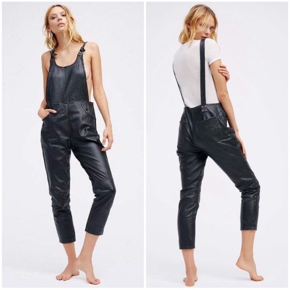 NEW Free People genuine leather overalls jumpsuit - Picture 1 of 13